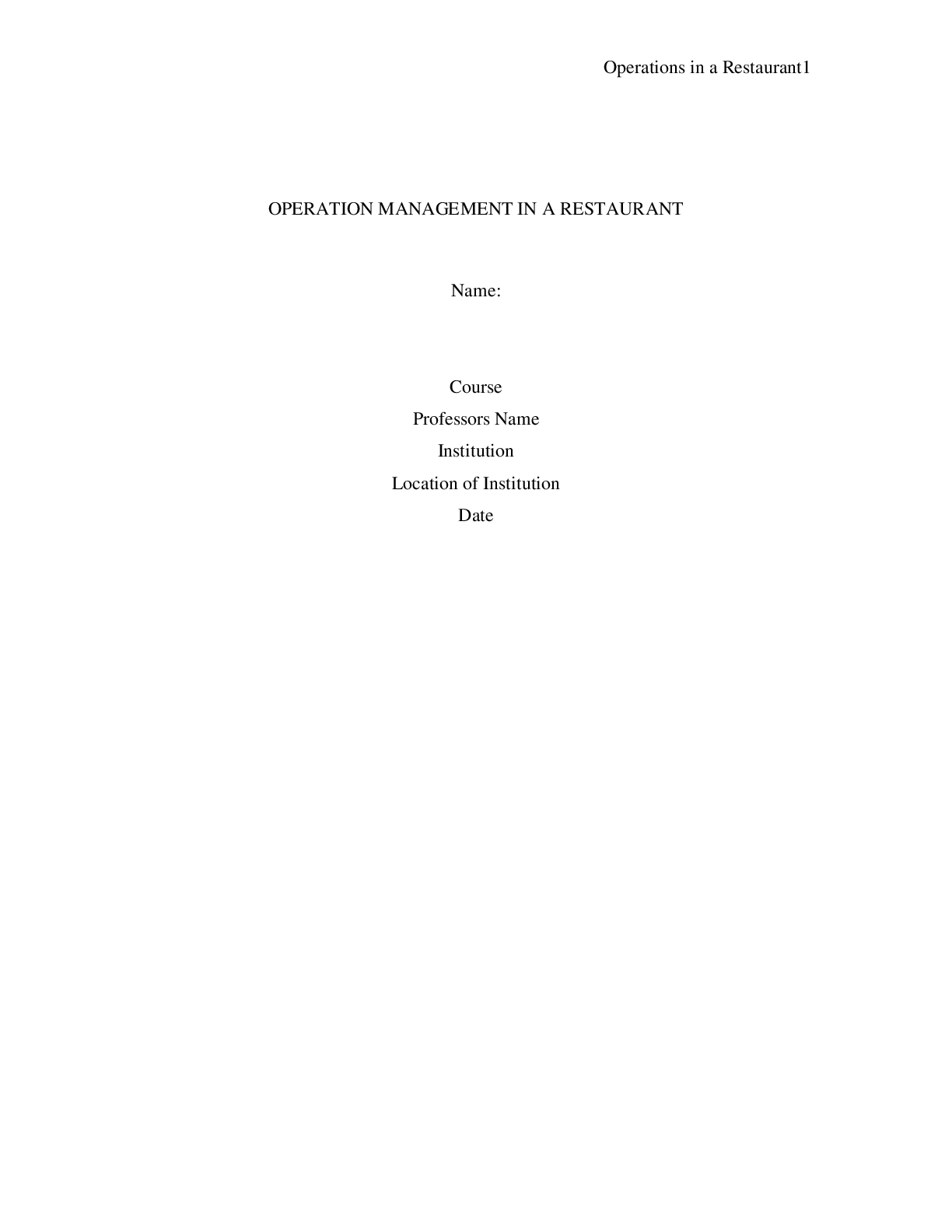 Preview image for OPERATION MANAGEMENT IN A RESTAURANT